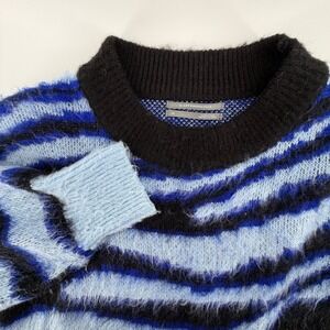 See U Soon Anthropologie Zebra Print Fuzzy Sweater XS Blue Black Acrylic